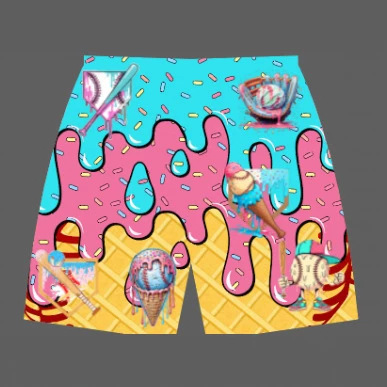 2026 Cross-Border Summer Multi-Color Casual Ice Cream Mesh Breathable Casual Versatile Trendy 3D Digital Print Beach Pants