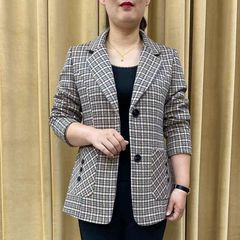 2025秋季格子衬衫女新款宽松长袖复古小西装衬衣女外套大码妈妈装
