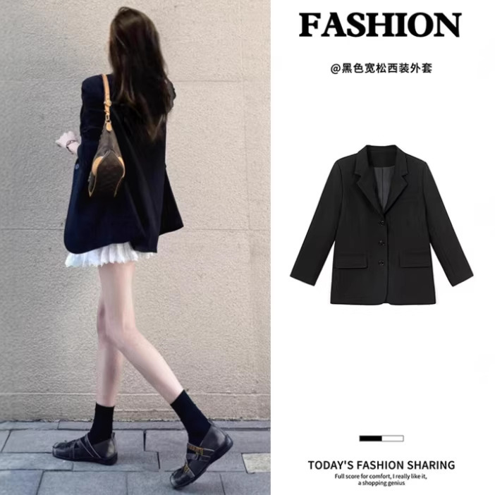 Black Blazer for Women, Autumn and Winter 2025 New Style, Structured Shoulder Design, High-End Feel, Early Winter Trendy Korean Style Outfit