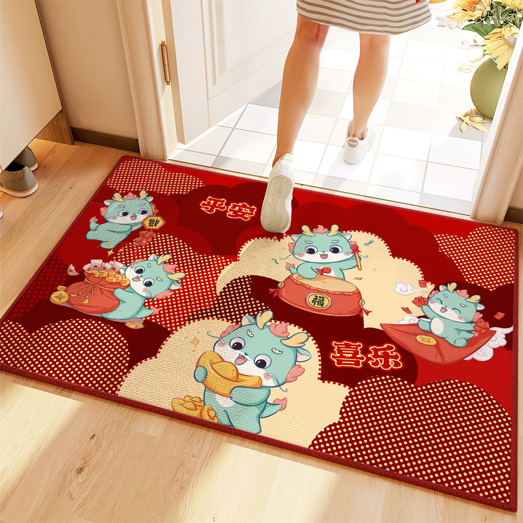 Alfombra de piso de estilo chino pasillo alfombra de puerta roja resistente a las manchas alfombra de pasillo se puede cortar alfombra de piso festivo y seguro