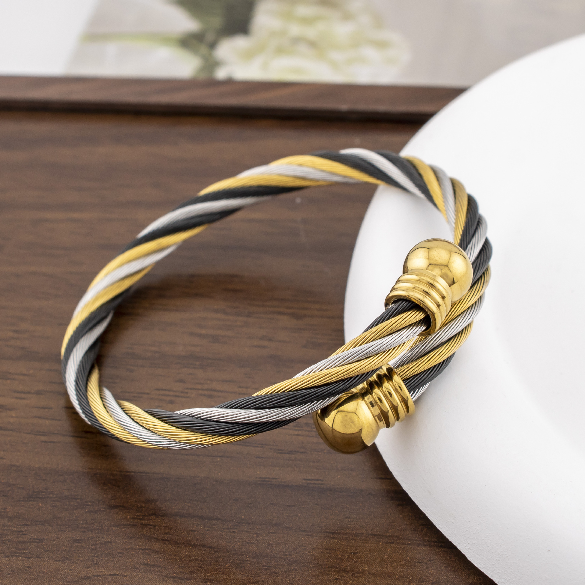 Wholesale In-Stock Cross-Border Hot-Selling Trendy Minimalist Punk Twisted Wire Rope Bracelet Stainless Steel Jewelry Titanium Steel Bracelet