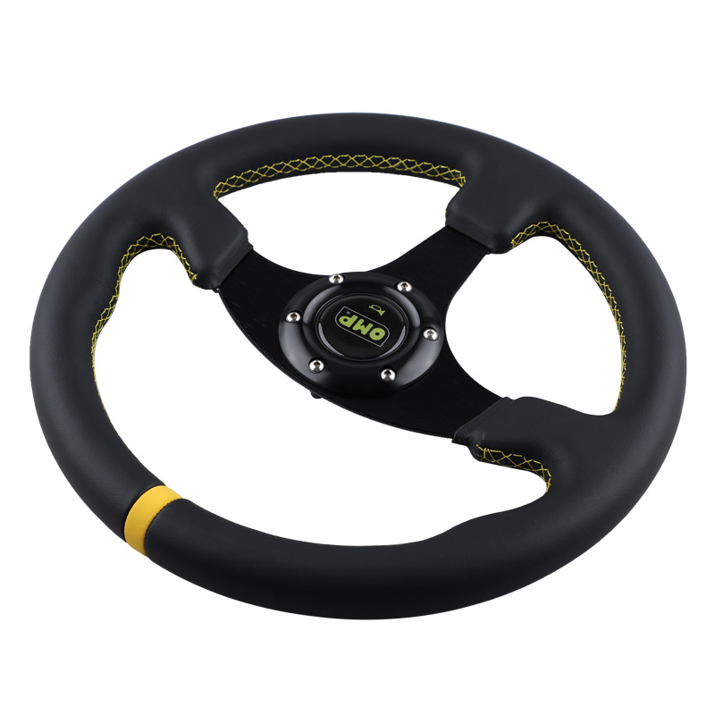 Cross-Border Best-Selling Omp Car Modified Racing Steering Wheel, Universal 13inch Genuine Leather Personalized Racing Steering Wheel