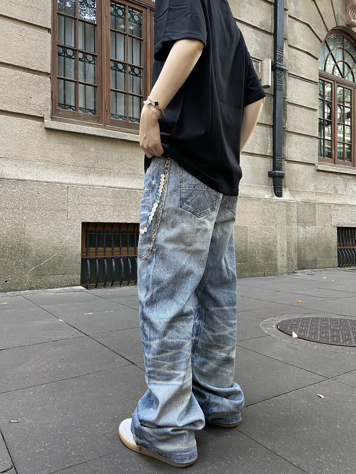 Vintage American Style 3D Printed Striped Cat Whisker Loose Straight Leg Jeans For Men And Women​​_viptrois.com