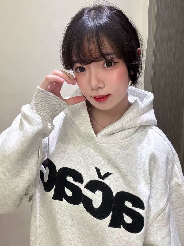 美式慵懒chic灰色连帽卫衣女秋季设计感小众字母刺绣套头长袖上衣|undefined