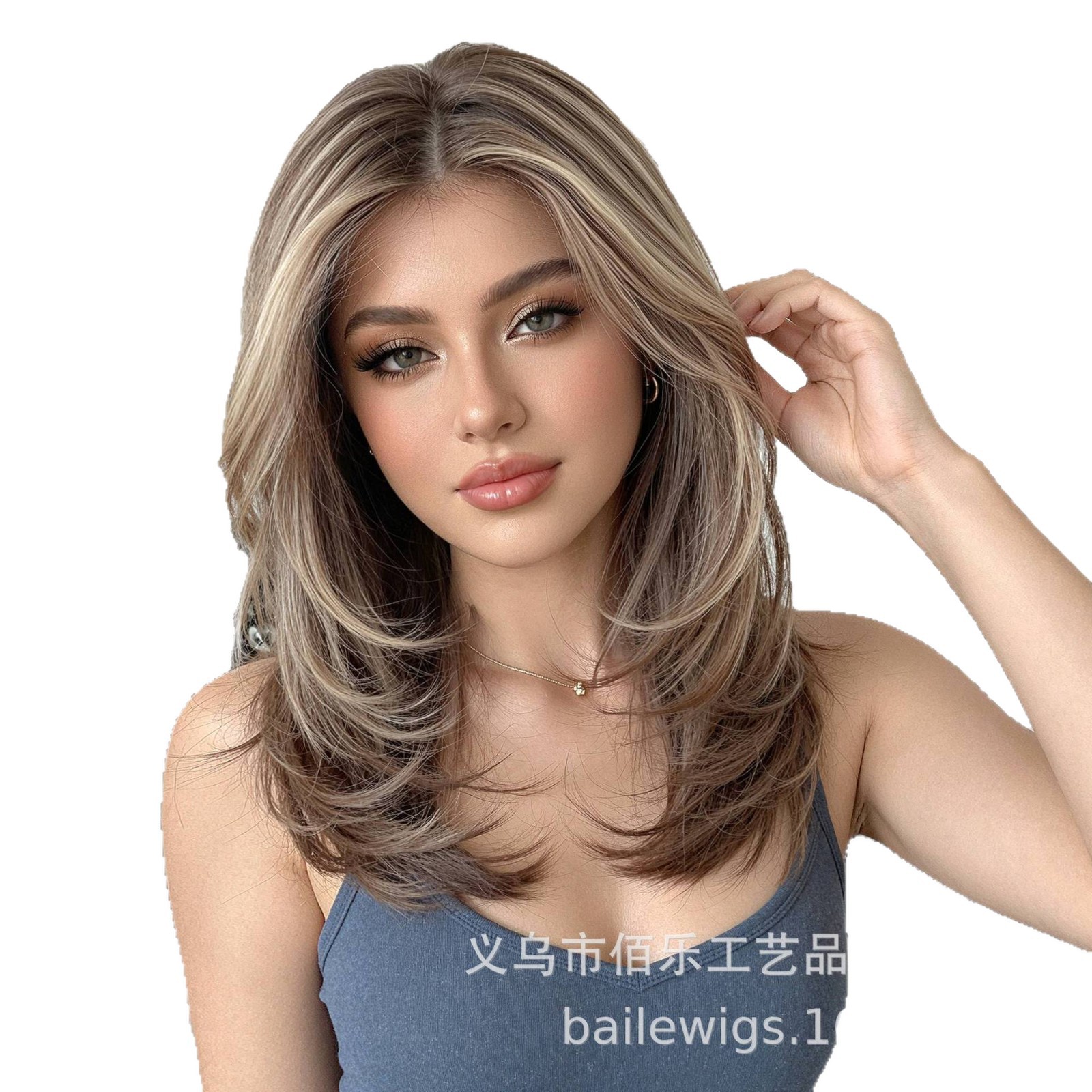 Peruca de cabello mixto de cabello humano de encaje de red delantera de cabello mixto marrón oscuro gris plateado teñido capas clavículas de cabello puede coser libremente wigs