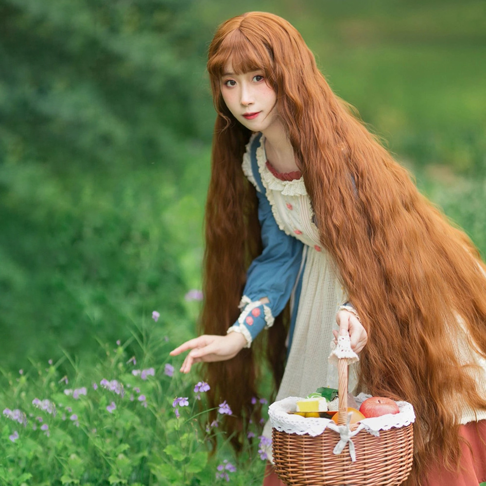 Morikawa capelli ricci lunghi 1 metro, parrucca oro chiaro, set completo per la testa, lolita femminile, motivo a increspature dell'acqua, studio, Mao Niang_voghion.com