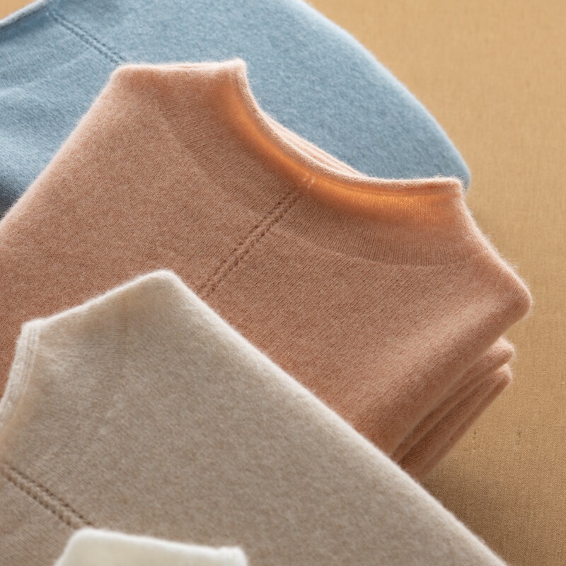 23 New Autumn and Winter 100% Pure Cashmere Knitwear Women's Half Turtleneck Rolled Edge Pullover Cashmere Knitwear Bottoming Knitwear