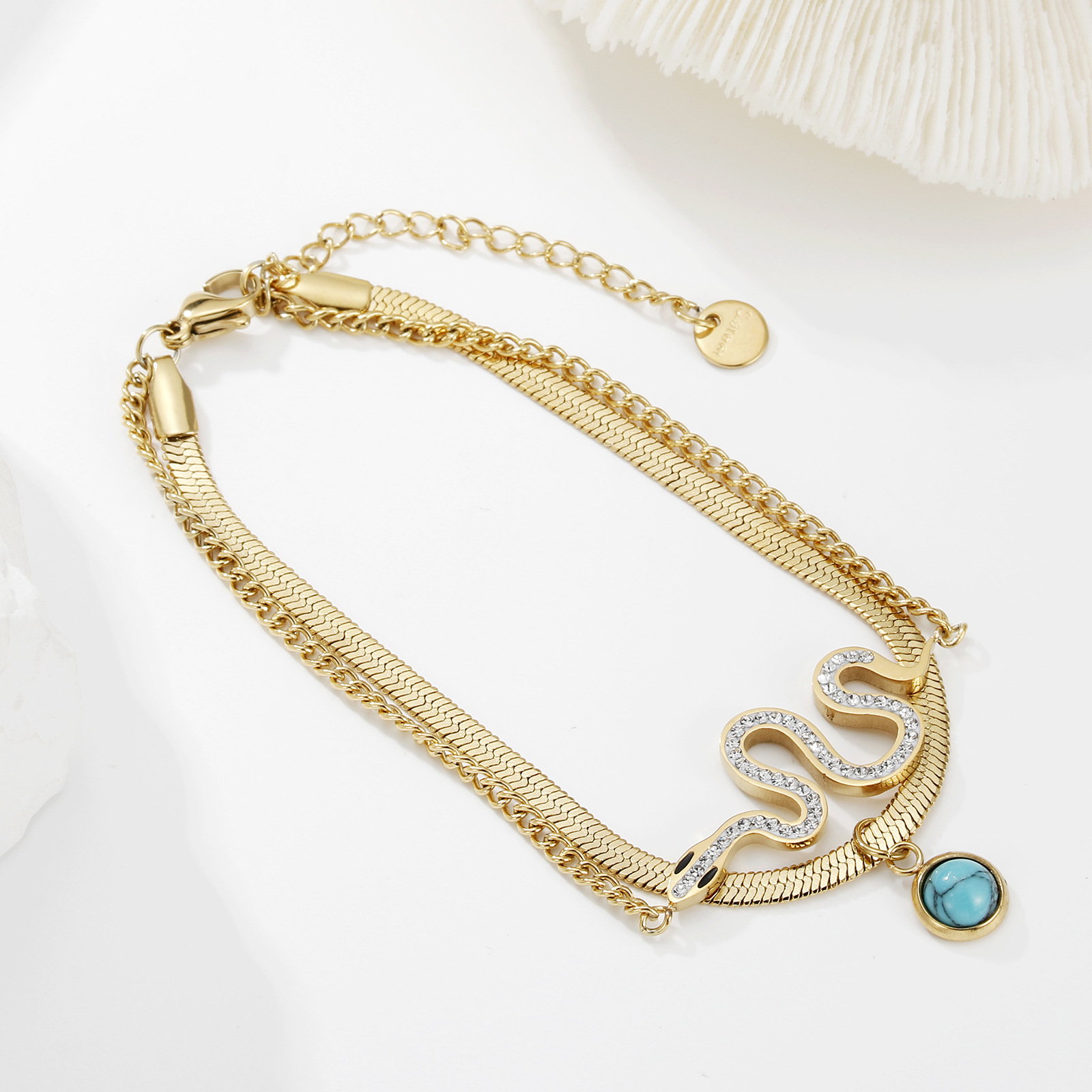 Simple Style Snake Stainless Steel Plating Inlay Rhinestones Bracelets 1 Piece