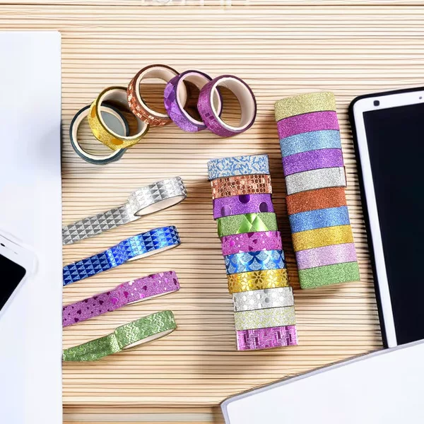 Cross-Border Creative DIY Glitter Tape Stationery Photo Album Decoration Planner Washi Paper Tear-Off Glitter Planner