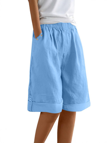 2025 Amazon Cotton Linen Shorts Five-Pocket Pants Solid Color Casual Straight Leg Pants Cross-Border Organic Cotton Show Off Legs