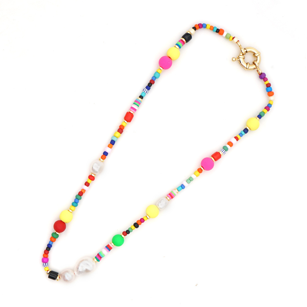 Ethnic Style Natural Freshwater Pearl Stained Glass Rice Beads Necklacepicture1