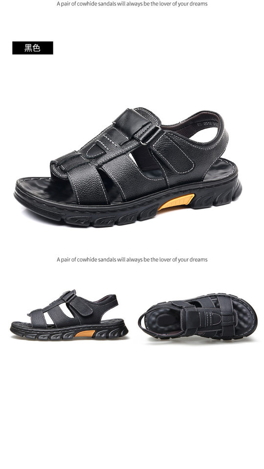 Dép sandal nam da bò hở ngón đi biển chống trượt — nâu, đen chi tiết 22