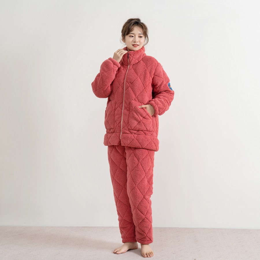 パジャマ女性冬のサンゴのベルベットの三層の厚いベルベット保温綿フランネル春秋冬の家庭服