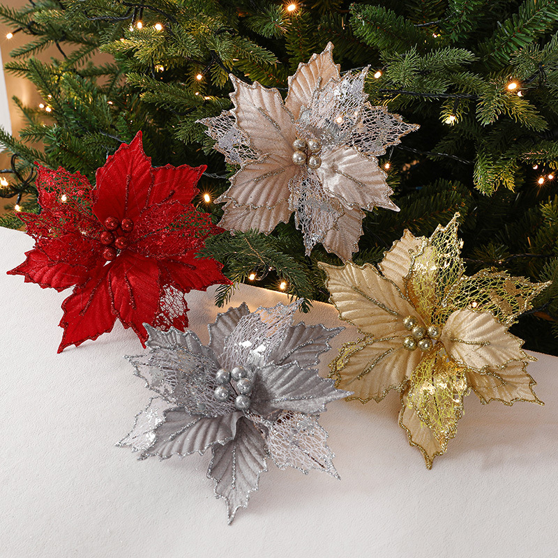 Hong Kong Heng Navidad 24cm oro rojo champán simulación Flor de Navidad hojas mixtas hecho a mano hoja de arce flor decorativa image 3