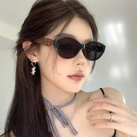 欧美气质猫眼墨镜黑色复古百搭方圆脸显瘦防紫外线潮流木纹太阳镜