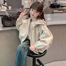 女童春装外套2025新款儿童洋气夹克女孩春秋季连帽冲锋衣休闲上衣