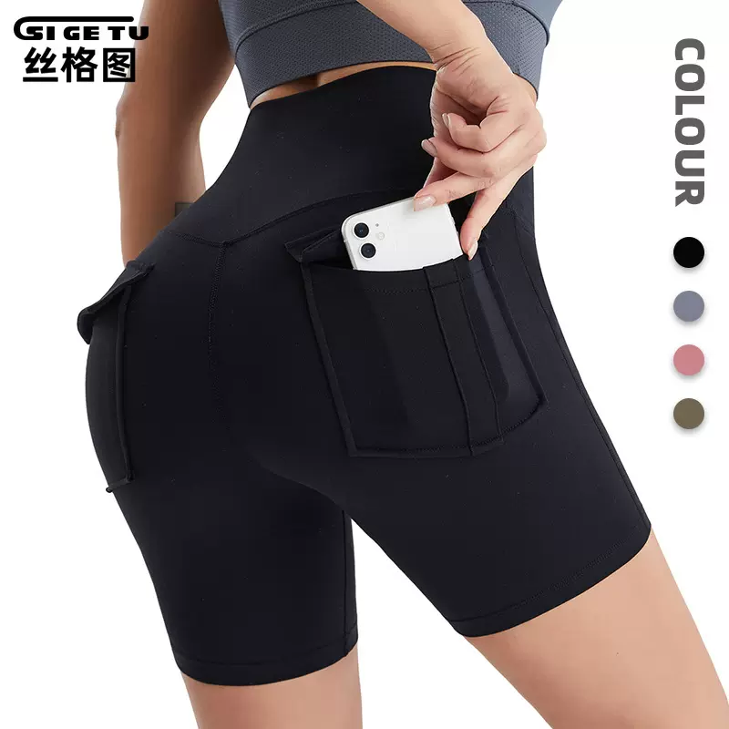 亚马逊跨境瑜伽裤子女士夏季高腰提臀健身短裤速干紧身运动五分裤