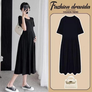 Maternity Wear Summer New Summer Short-Sleeved Dress Loose Fashion Simple Casual Skirt Korean Style Maternity Skirt Summer