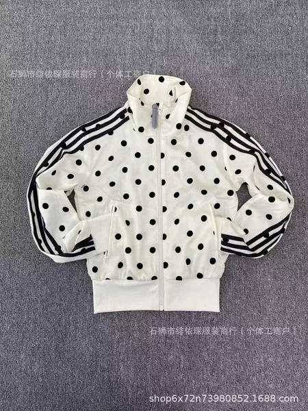 Women's Off-White Black Polka Dot Sports Jacket, Outdoor Lightweight Style, New Summer Model, Korean Style Sports Striped Jacket