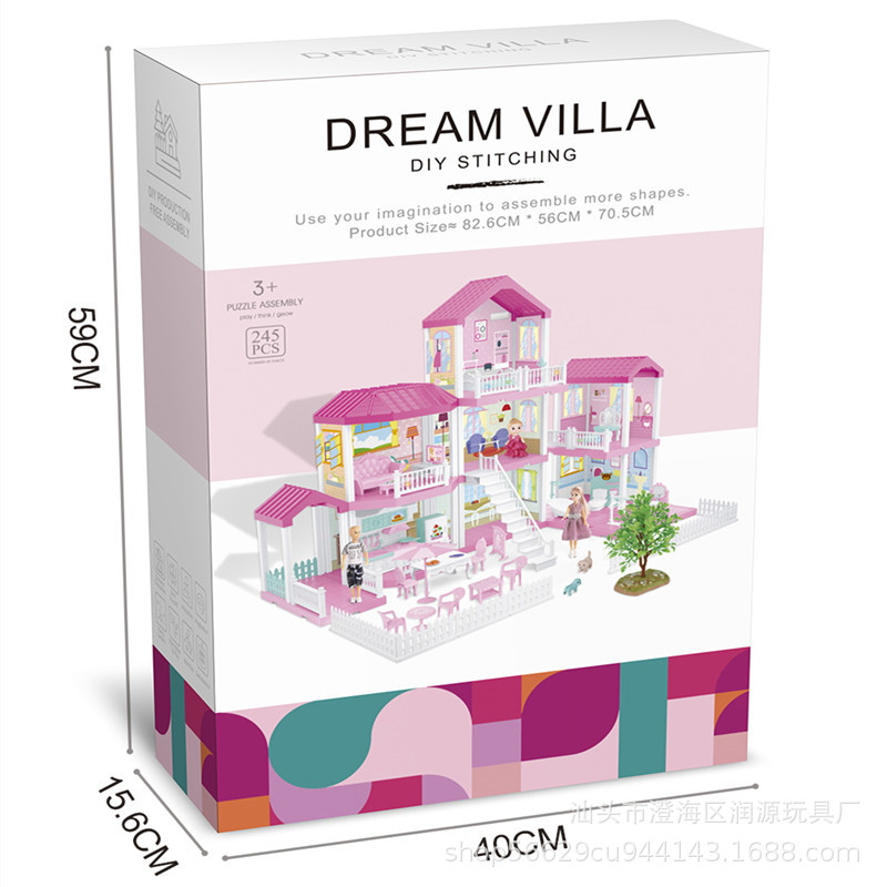 Los niños transfronterizos juegan casa princesa casa de juguete villa traje chica castillo DIY bloques de construcción simulación casa de muñecas