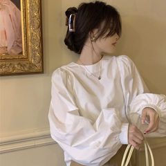 2025法式灯笼袖衬衫女秋设计感宽松减龄百搭圆领衬衣泡泡长袖上衣