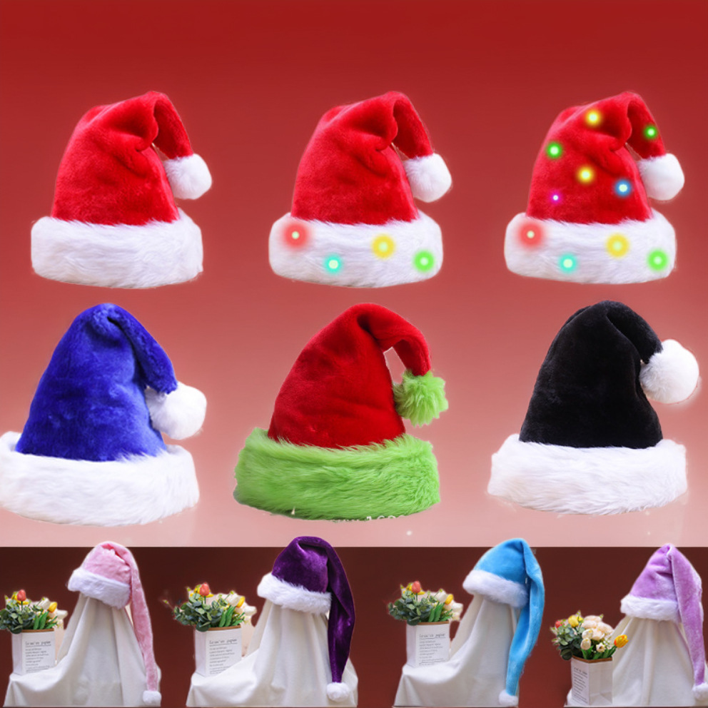 工厂批发现货圣诞帽成人儿童加厚加密单双层毛绒圣诞帽圣诞装饰品