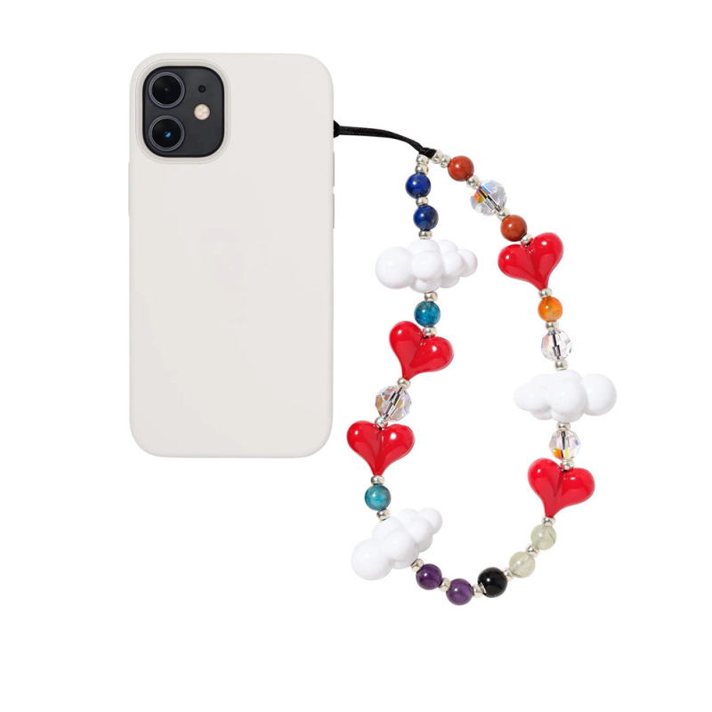 KKBEAD Natural Stone Amethyst Wristband Girl's Hanging Ornaments Handmade Beaded Acrylic White Cloud Love Mobile Phone Chain for Women KKBEAD Natural Stone Amethyst Wristband Girl's Hanging Ornaments Handmade Beaded Acrylic White Cloud Love Mobile Phone Chain for Women