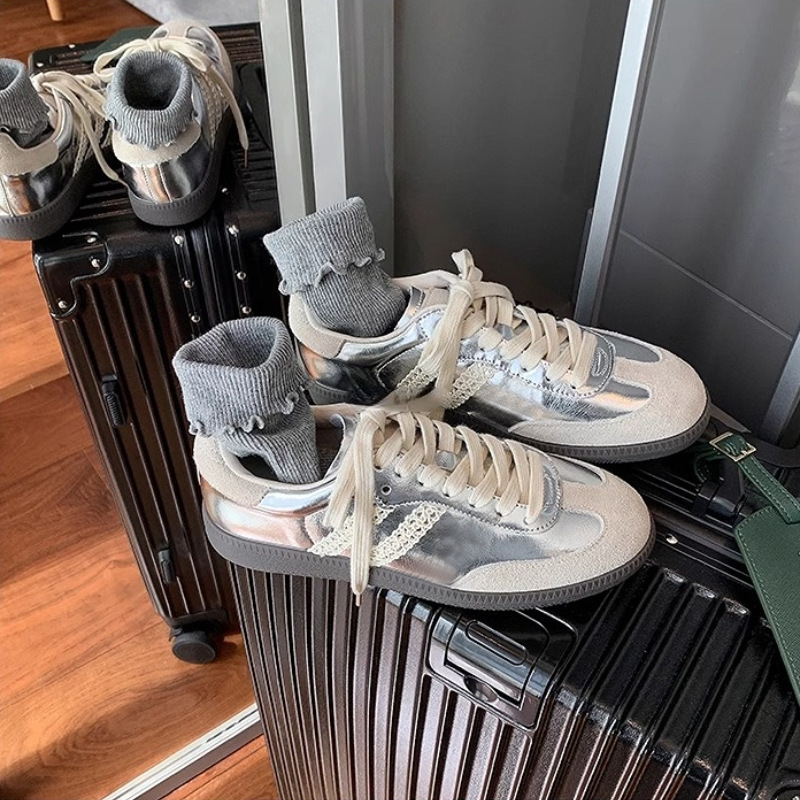 Cowhide Version of Su Yinyin's Blogger-Approved Retro Lace-Trimmed Genuine Leather Sports Casual Shoes for Women, Similar to the Gump Shoes