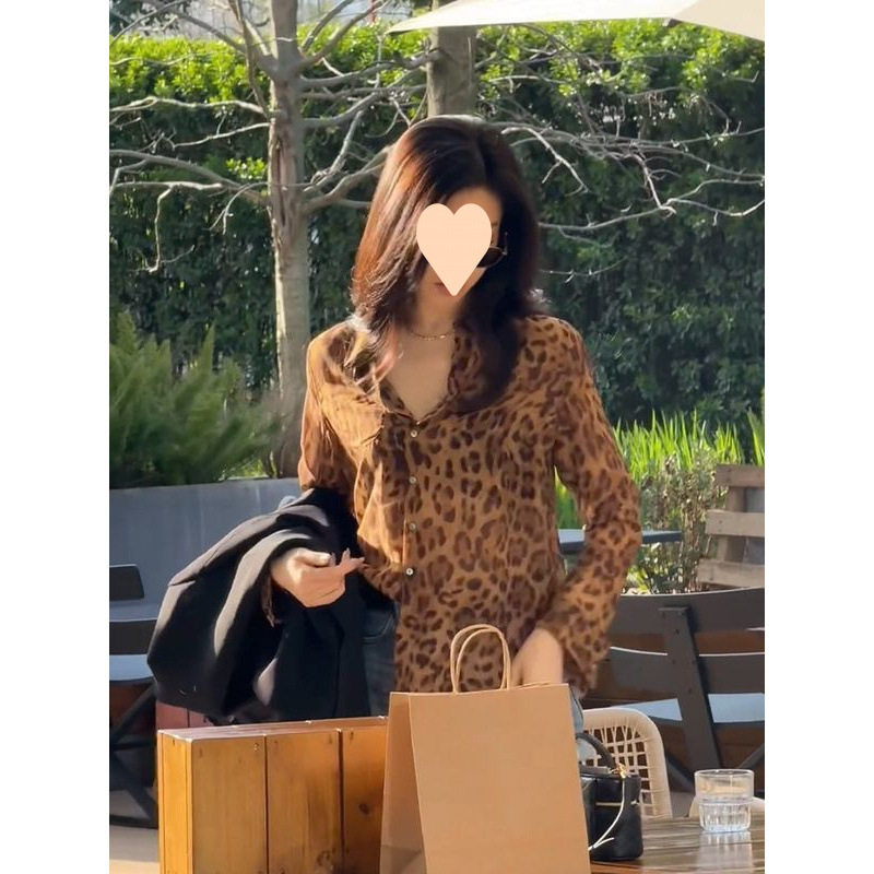 ヨーロッパヒョウ柄長袖シャツ女性の夏薄いルーズシフォンシャツデザインレトロ気質トップ|undefined