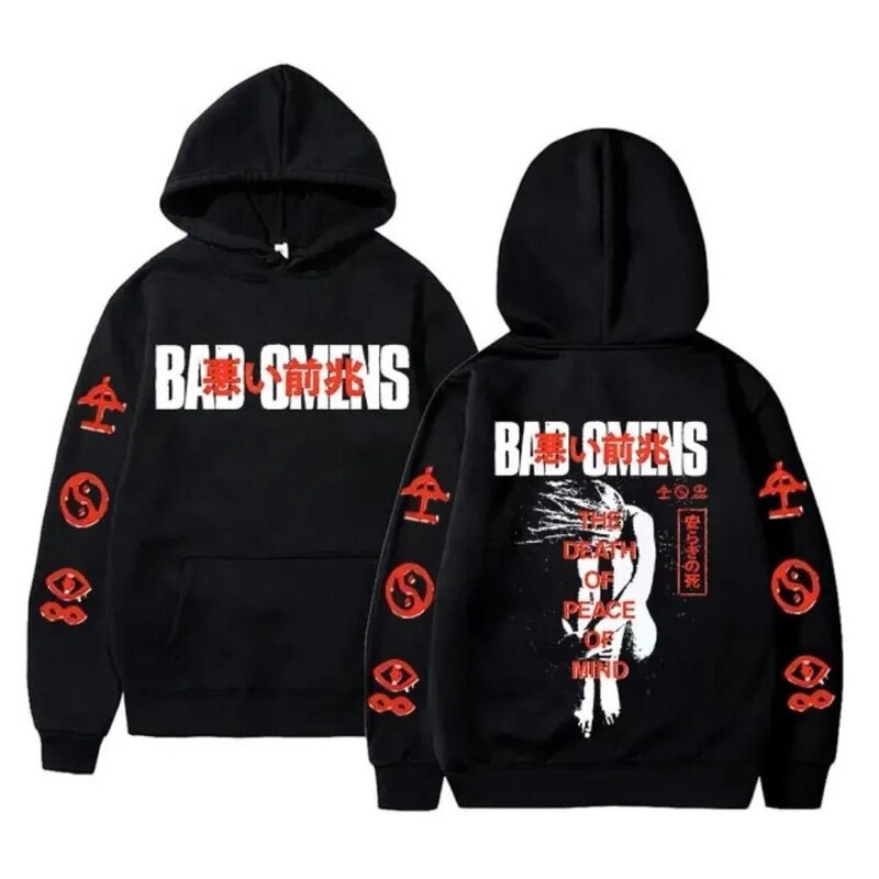 Bad Omens Band Tour American Music Print Hoodie Death's Peaceful Heart Skeleton Graphic Hoodie