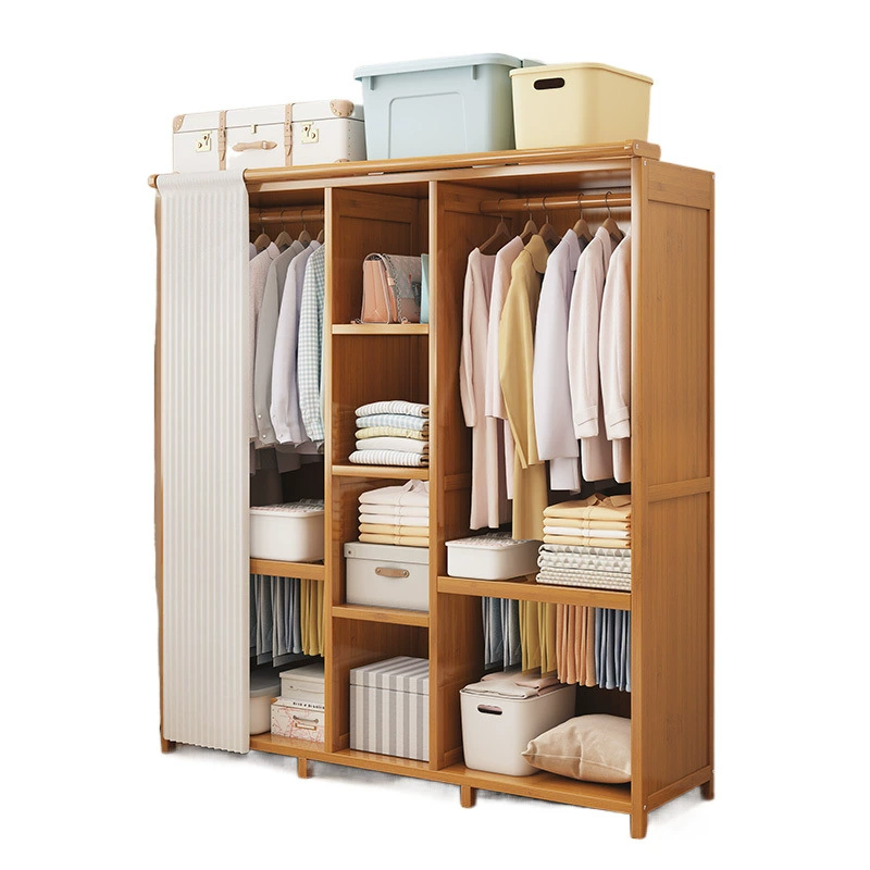 Floor-standing wardrobe, pull-curtain closet, economical simple assembly, lengths 0.52–1.7 m, multiple curtain styles