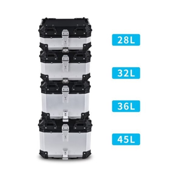 25L-100L plano plata aleación de aluminio tronco anti-caída impermeable a prueba de polvo con forro de cuero multi-accesorios