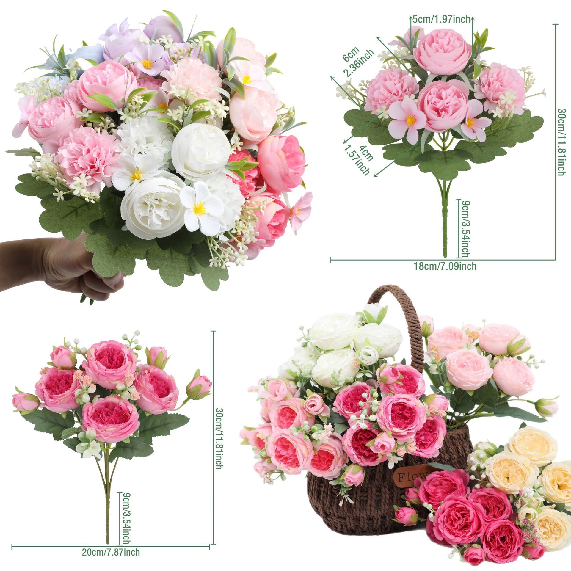 Cross-Border Peony Bouquet Hydrangea Combination Home Decoration Ornaments Wedding Bride Bouquet Artificial Flowers Wholesale