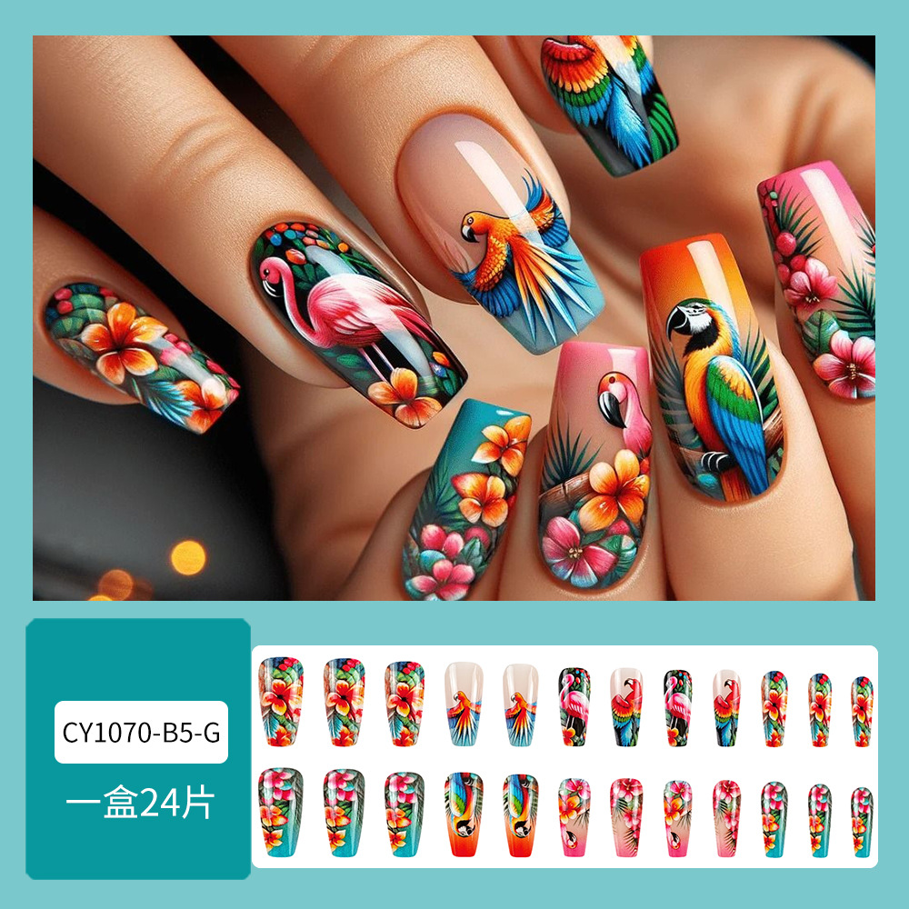 Verano tropical sensación de la atmósfera de usar uñas transfronterizas 24 piezas de manicura directa para el viento de las chicas calientes desmontables uñas falsas
