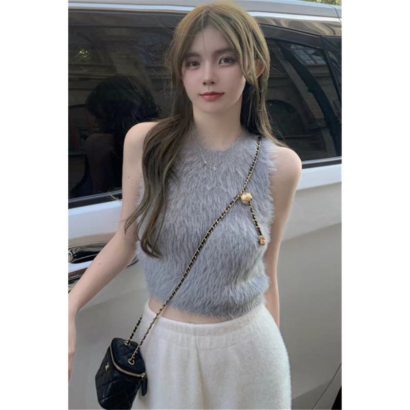 Purely Sexy Sleeveless Faux Mink Sweater for Women, Autumn and Winter Inner Wear, Camisole, Tube Top, Knitted Base Shirt Purely Sexy Sleeveless Faux Mink Sweater for Women, Autumn and Winter Inner Wear, Camisole, Tube Top, Knitted Base Shirt