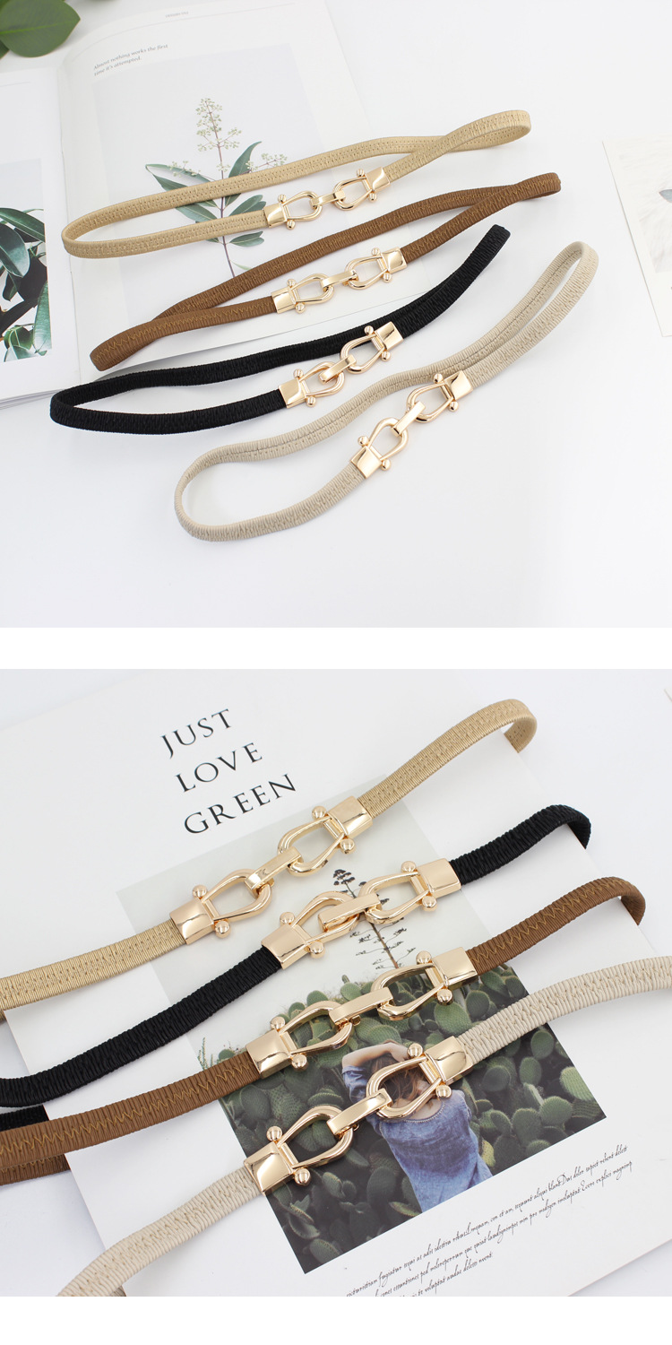 Elastic Thin Belt for Women Ins Style Decorative Gold Hook with Skirt Slim Waist Small Size Elastic Waist Waist Chain for Women_voghion.com