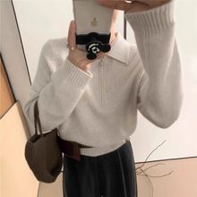 慵懒风羊毛衫polo领半拉链套头毛衣女秋冬新款宽松感针织衫上衣