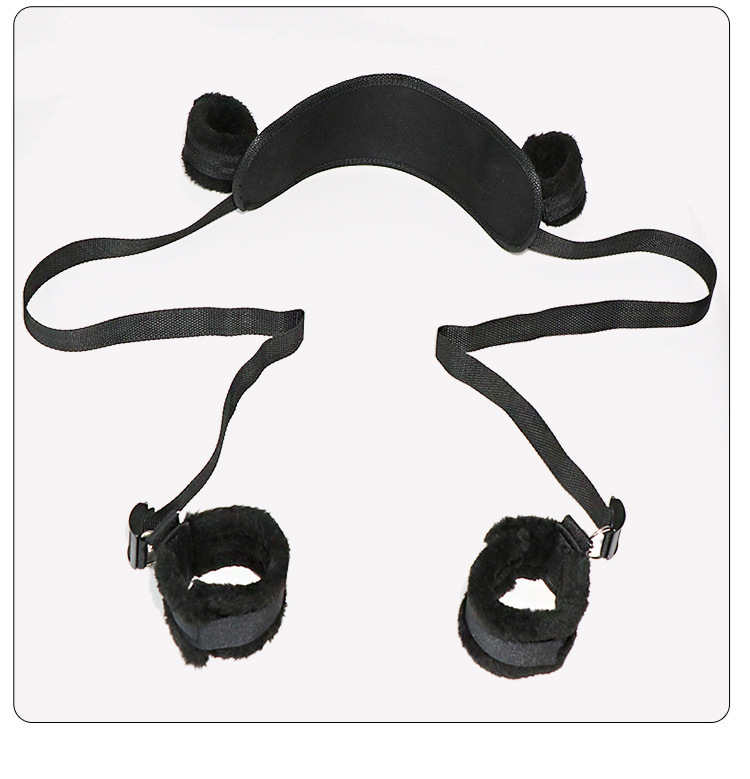 Bed Restraint Set with Nylon Straps and Plush Cuffs, Black Adult Couple Bondage Kit — detail image 23