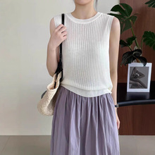 设计感镂空后背针织吊带背心女夏季薄款遮副乳圆领冰丝无袖上衣女