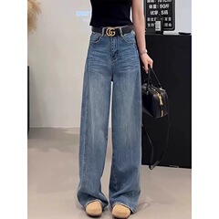 大码复古阔腿牛仔裤女2025秋季新款高腰宽松胖mm遮胯显瘦直筒长裤