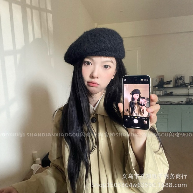 韩系时髦气质贝雷帽女秋冬保暖防寒显脸小针织帽百搭大头围画家帽|undefined