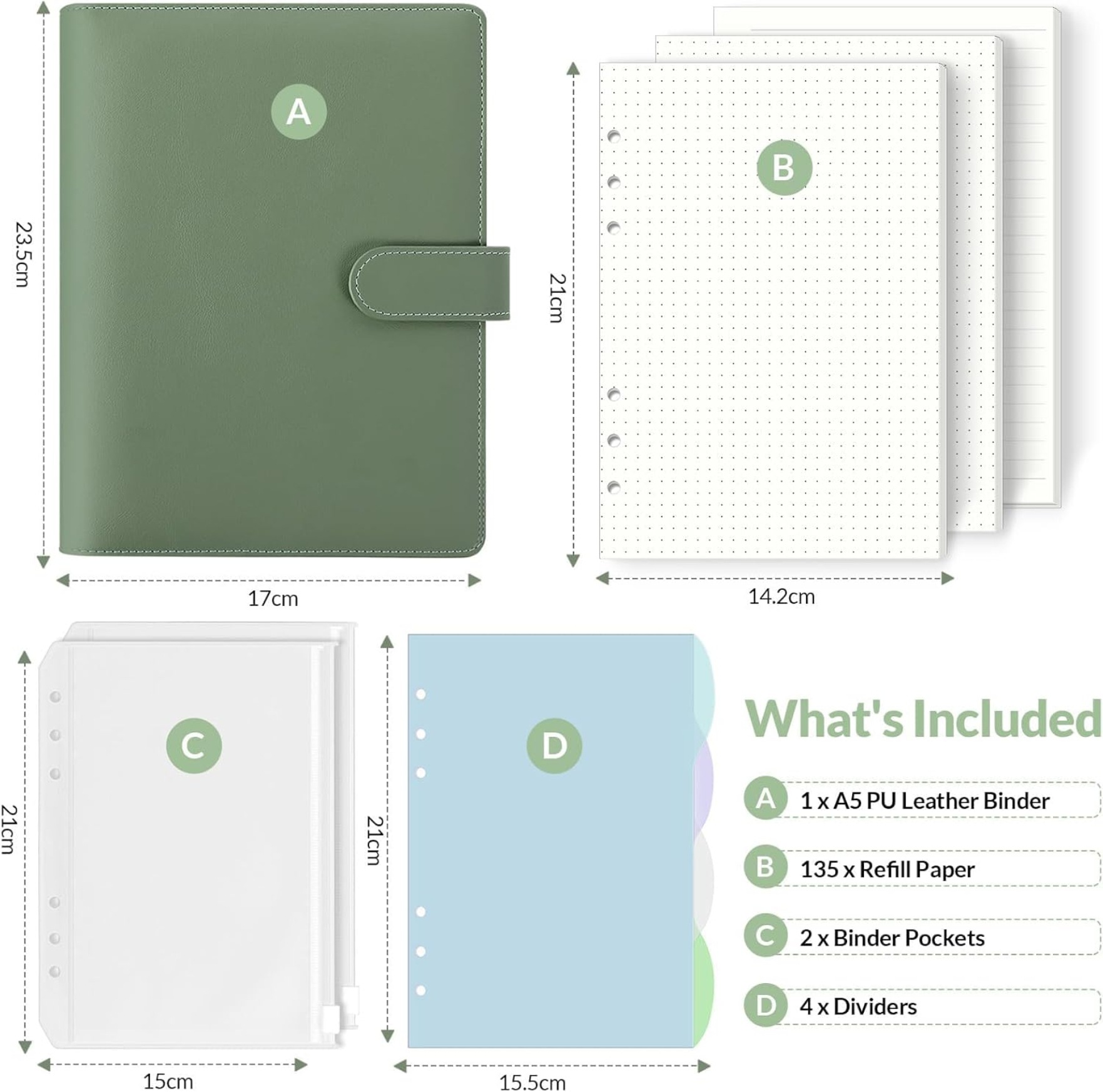 A5 마카롱-티그린 (지퍼백 2개 + 컬러 페이지 카드 4개 + 도트 매트릭스 90개 + 가로선 45개)