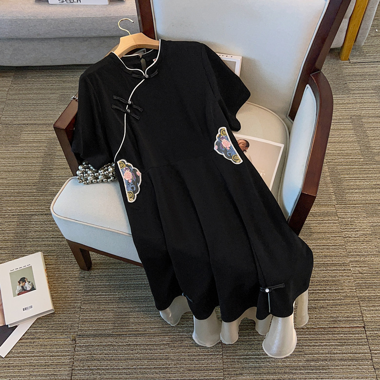 1270# Summer New plus size Women's Improved Cheongsam dress Fat Sister Fashion Dress chubby girl Dress