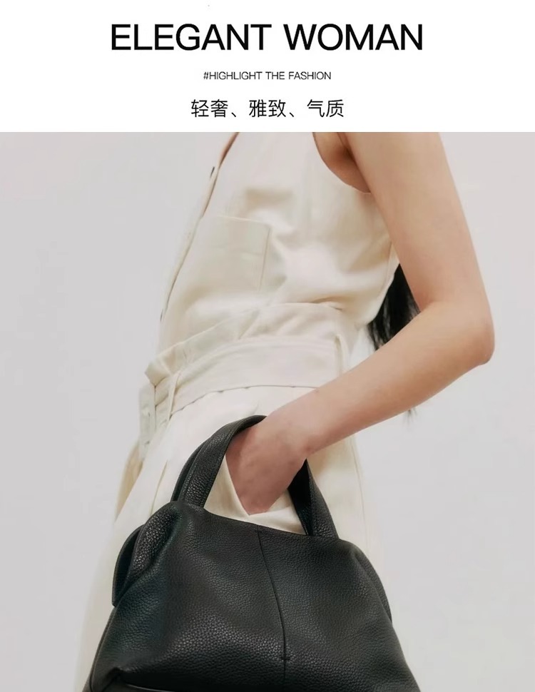 Top-grain cowhide large-capacity genuine leather handbag for women, 2025 new autumn and winter, a unique and high-end Boston pillow bag full figure
