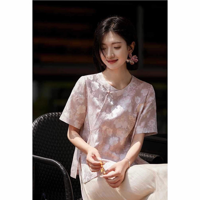 桑蚕丝衬衫十二花令忆故人真丝织金四经绞罗新中式斜襟上衣女士T|undefined