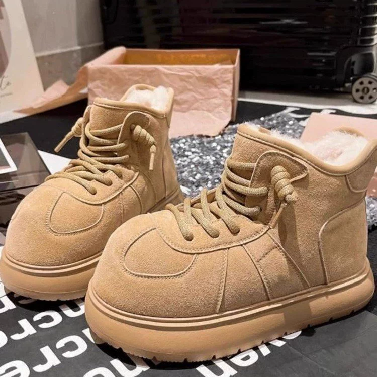 Maillard Retro Bread Shoes Женские 2024 осень-зима новые толстая подошва, высокий рост, повседневные шнурованные снегоступы