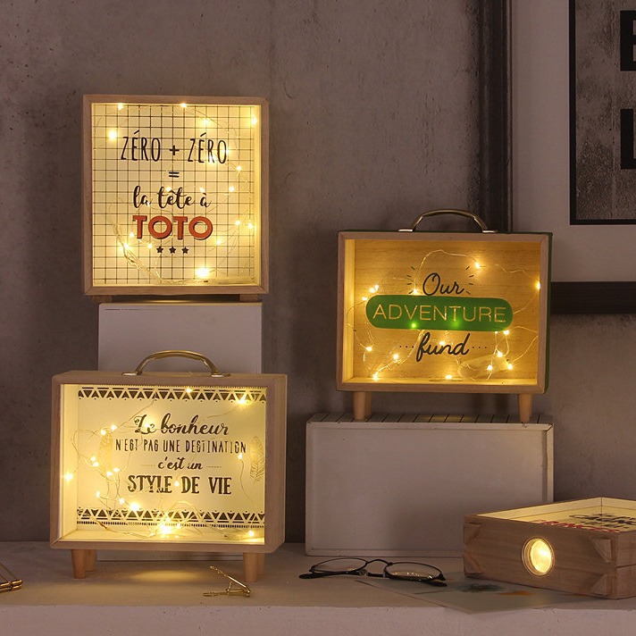 Nórdico ins creativo hogar de madera alcancía dormitorio escritorio decoración foto apoyos sundries caja almacenamiento