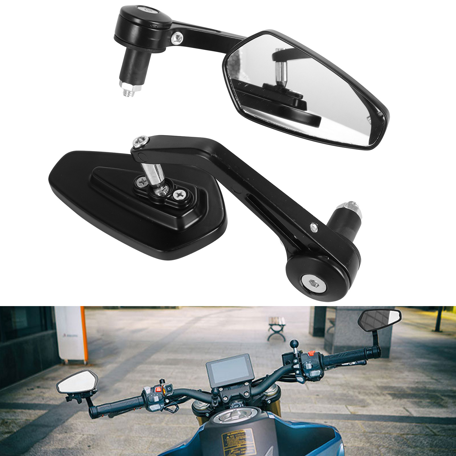 Motorcycle electric car rearview mirror handlebar folding mirror handle cover plug reflector rearview mirror rotatable blue mirror