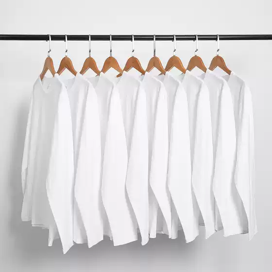 Factory Straight Hair Heavy Cotton Long-sleeved T-shirt Women's Unisex Solid Color White Round Neck Loose All-match Base Shirt