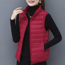 红色轻薄羽绒马甲女2025年新款立领短款百搭白鸭绒马夹外套冬季